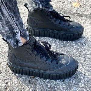 Thick Platform Shoes | Diesel Black Leather Sneakers
